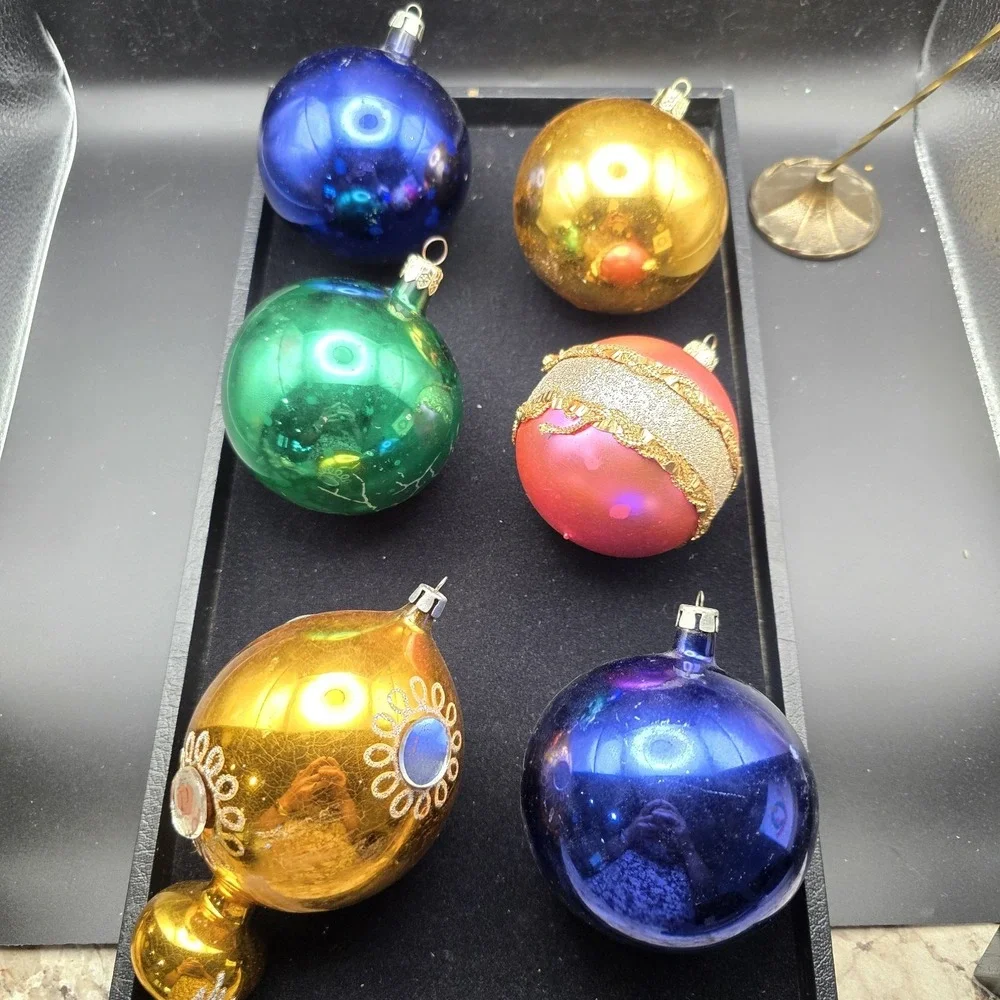 Mixed Lot Of 6 Large Vintage Glass Ornaments 3.5